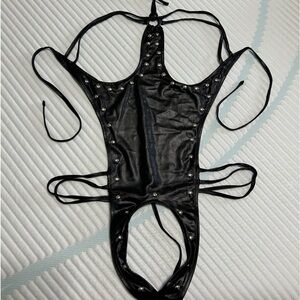 Pleather Open Back Body Suit